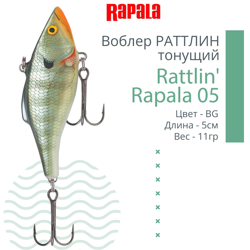 Воблер для рыбалки RAPALA Rattlin' Rapala 05, 5см, 11гр, цвет BG, тонущий  #1