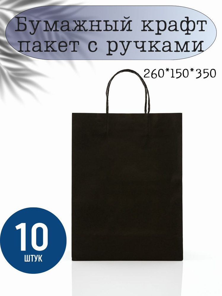 Пакет подарочный бумажный черный с ручками 26*15*35, 10 штук в упаковке 18480  #1