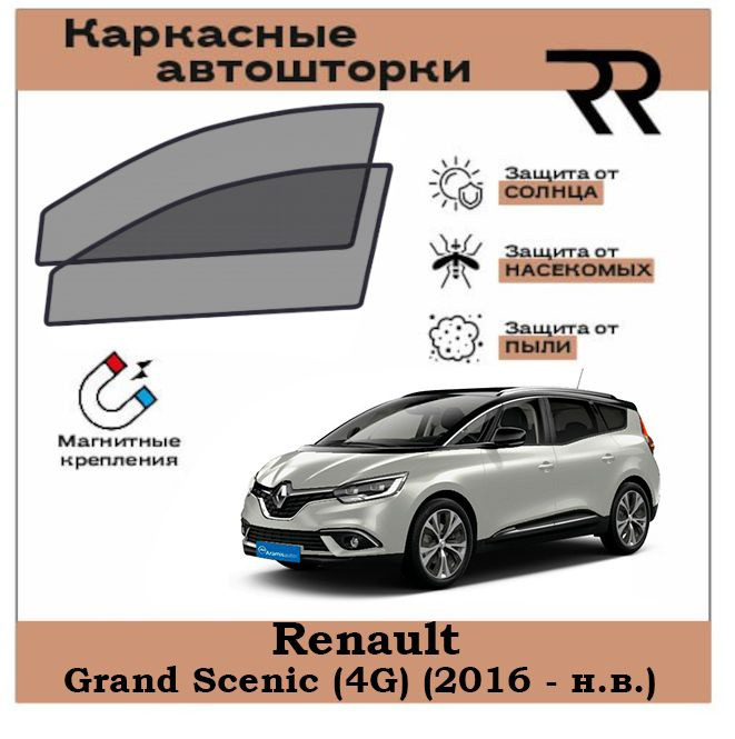 Автошторки RENZER для Renault Grand Scenic (4G) (2016 - н.в.) Передние двери на МАГНИТАХ. Сетки на окна, #1