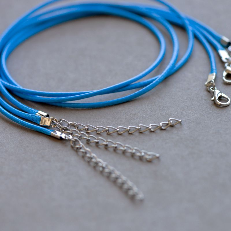 Основа для ожерелья/кулона/чокера с замочком (4 шт.), вощеный шнур, размер 450х2 мм, цвет голубой  #1