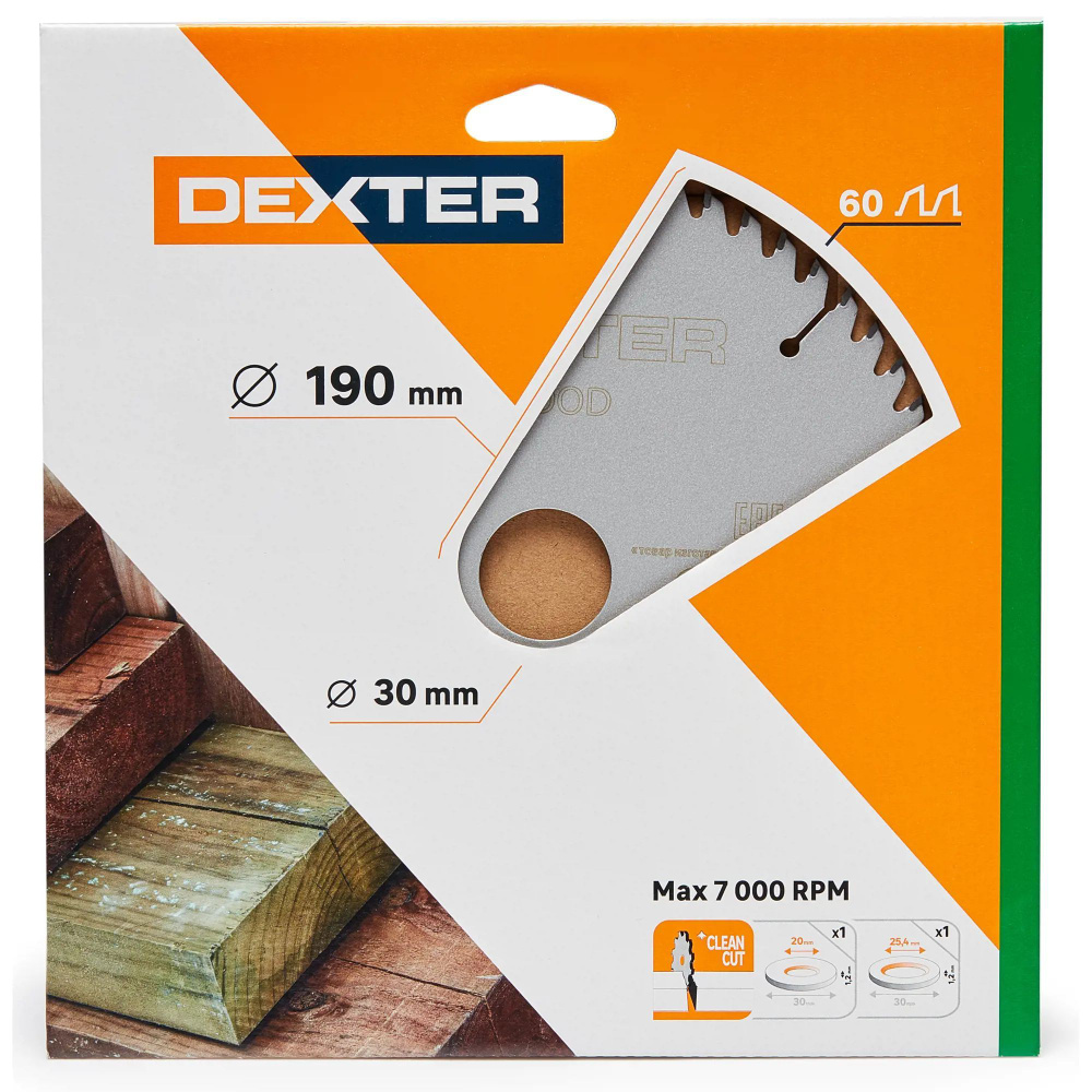 Диск пильный по дереву Dexter FD-E031903060T 60Т 190x30x1.5, кольца: 20 и 25.4  #1