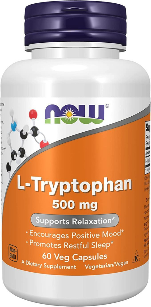 NOW L-Tryptophan 500mg 60 капсул. Незаменимая аминокислота Л-Триптофан. Уменьшает чувство голода. Улучшает #1