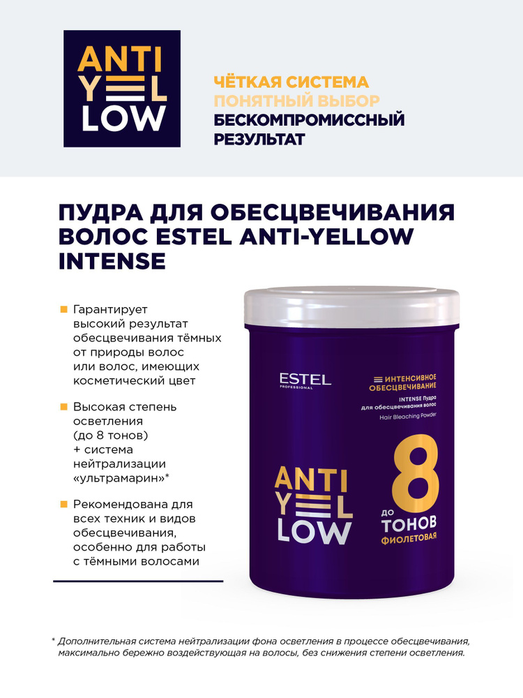 Estel Anti-Yellow INTENSE Пудра для обесцвечивания волос до 8 тонов 500 г.  #1