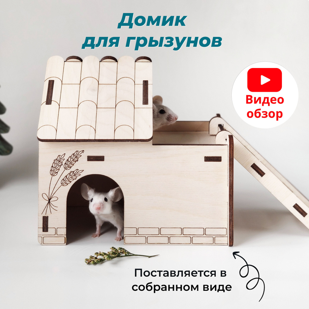 Домик для хомяка, мышей, песчанок и других мелких грызунов деревянный двухэтажный с лестницей  #1