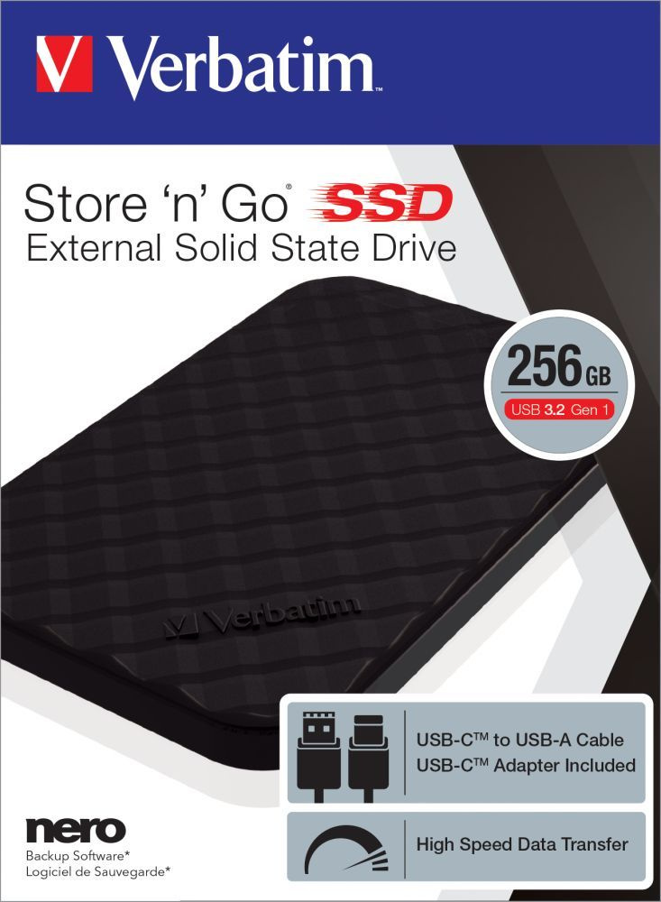 Verbatim 256 ГБ Внешний SSD-диск Store ‘n’ Go USB 3.2 GEN 1, 256 ГБ (53249), черный  #1