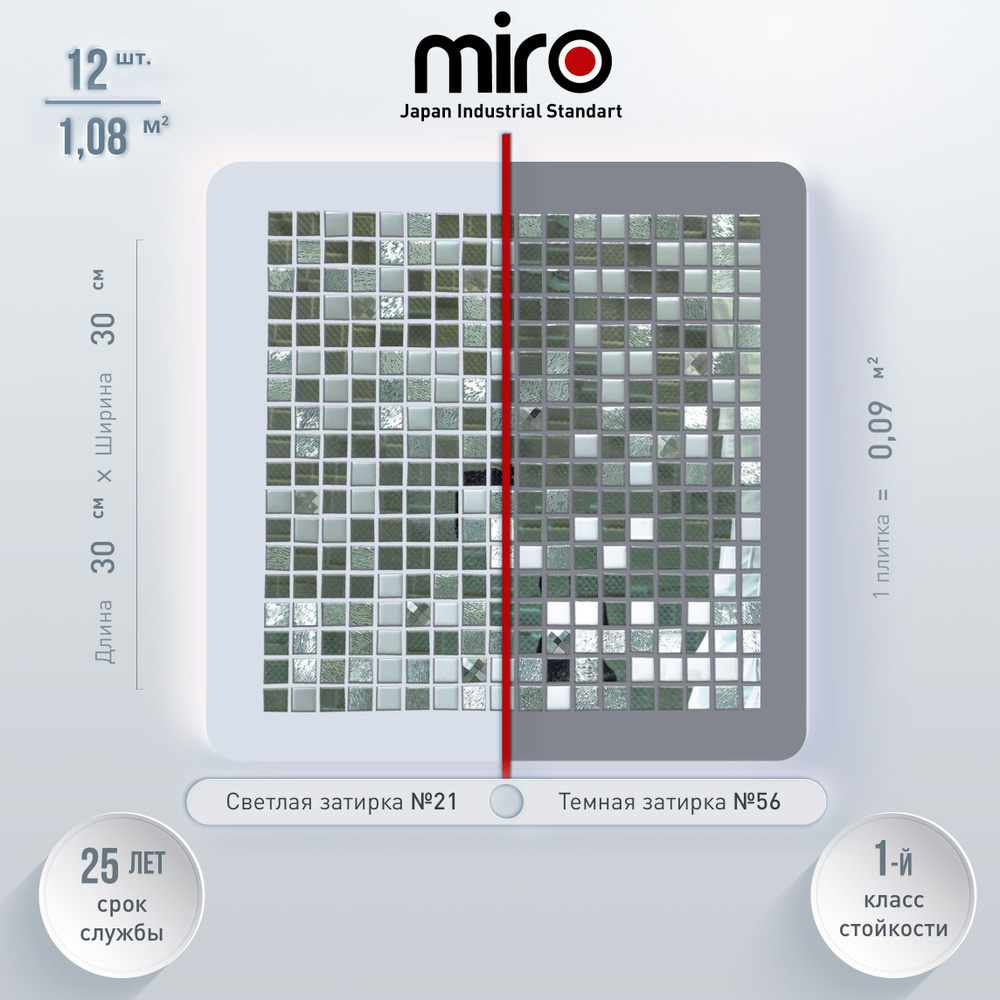 Плитка мозаика MIRO (серия Cerium №1), универсальная стеклянная плитка для ванной и душевой комнаты, #1