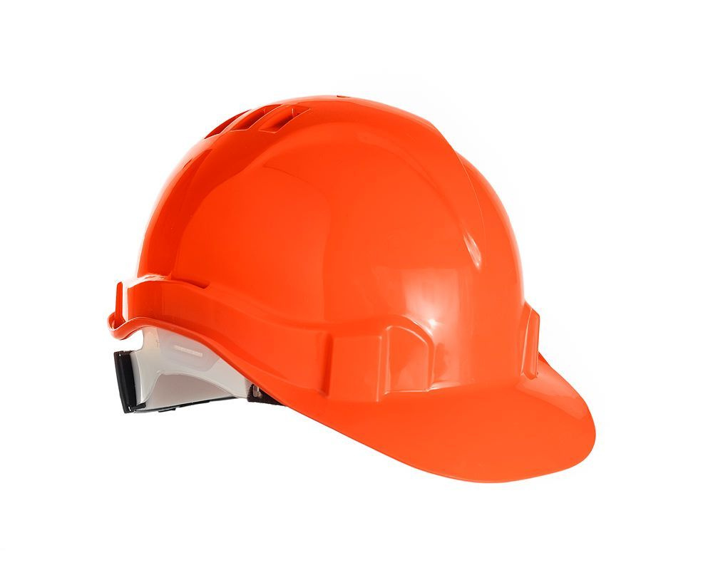 Каска строительная защитная с храповым механизмом оранжевая Еланпласт, ленточное оголовье  #1
