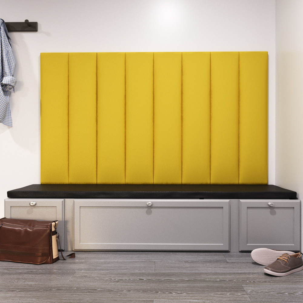 Мягкие стеновые панели, изголовье кровати, размер 20*100, комплект 2шт, цвет желтый  #1