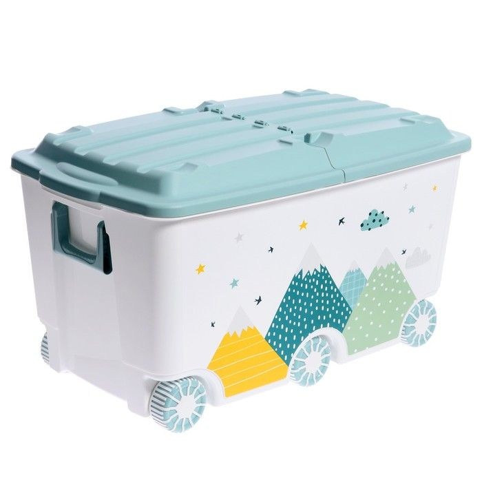 Ящик для игрушек на колесах Горы , с декором, 685 395 385 мм, цвет светло-голубой  #1