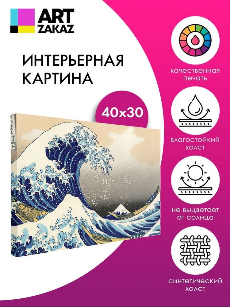 АртЗаказ Картина ""Большая волна в Канагаве" Хокусай,40х30см", 40 х 30 см  #1