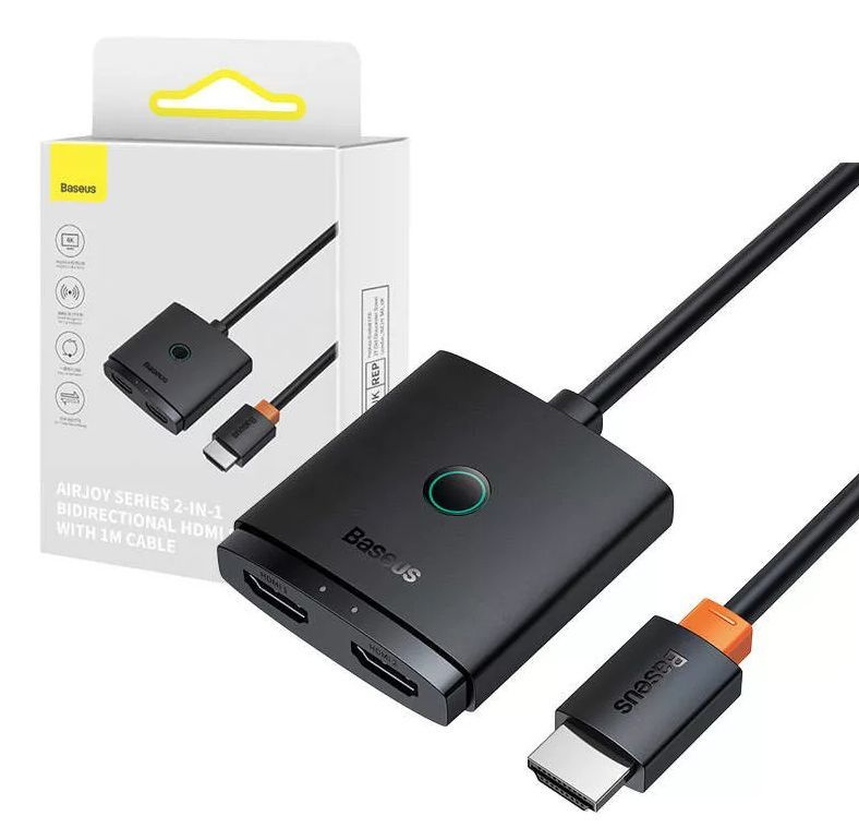 Двухсторонний HDMI-переключатель Baseus AirJoy 2-в-1 4K 60 Гц кабель 1 м B01331105111-01 черный  #1