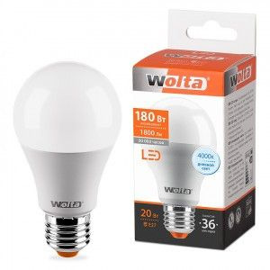 Светодиодная LED лампа Wolta лампа ЛОН A65 E27 20W(1650lm) 4000K 4K 4K 122x65 25S65BL20E27 (упаковка #1