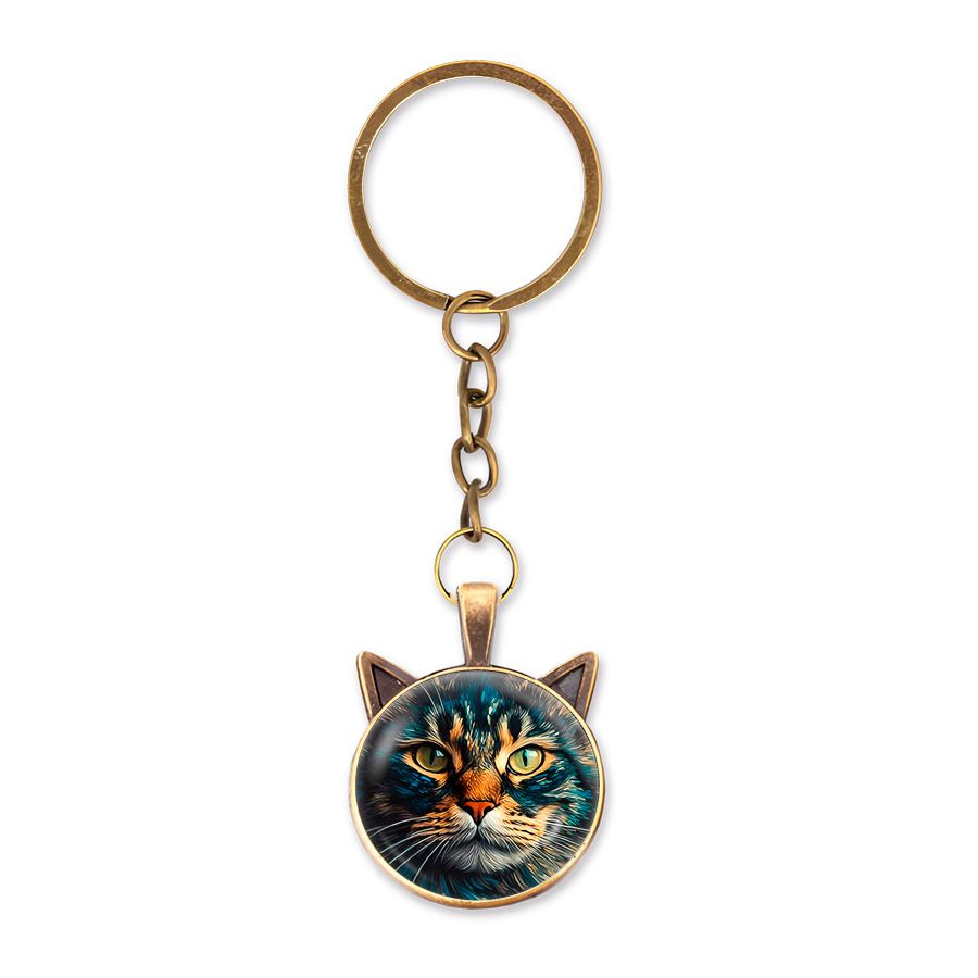 Брелок для ключей талисман Totem Animal - Кот портрет, изображение защищено стеклянной 3D линзой, Оберег #1