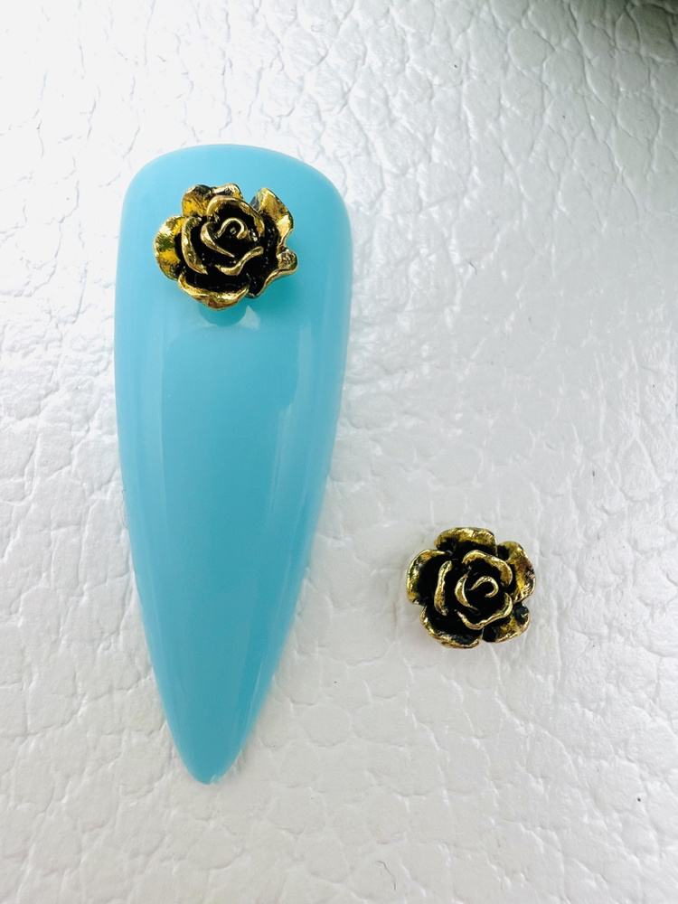 Фигурки на ногти. Объемный бутон розы 2 шт (7*7 мм бронза). Декор и дизайн для ногтей. Стразы для маникюра. #1