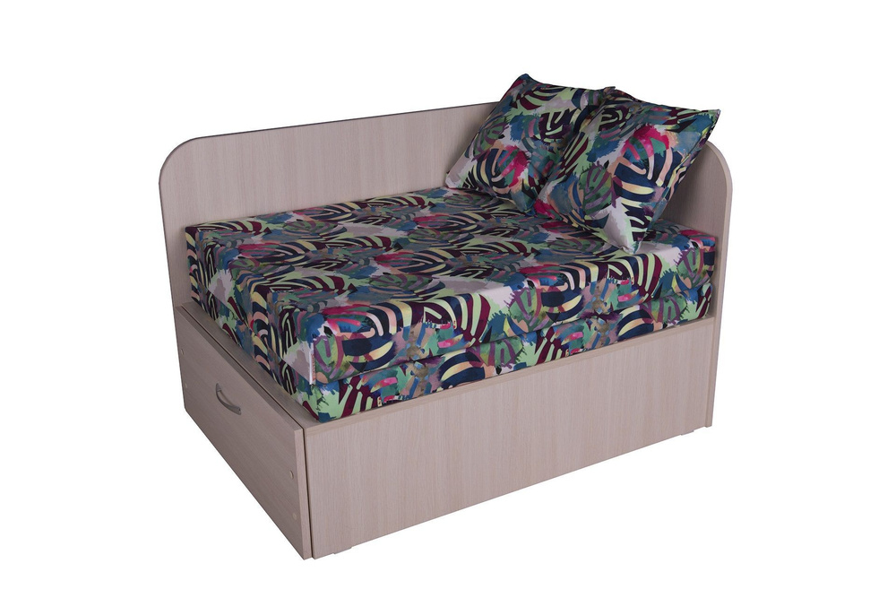 Диван-кровать раскладной детский Чижик, зеленый с принтом, 98x72x63 см, молочный дуб, для детской комнаты #1