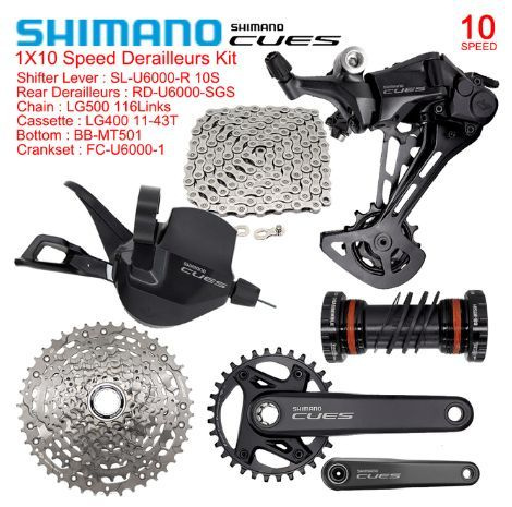 Shimano CUES U6000, группа переключения 1x10, переключение SL-R/RD (с окнами), кассета LG400 43T, цепь, #1