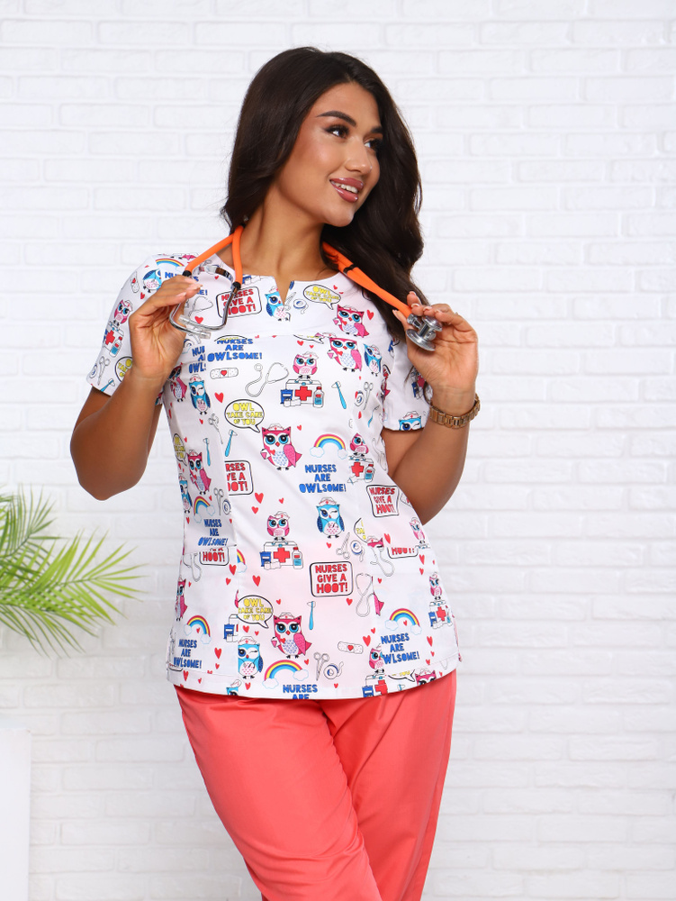 Медицинская блуза с принтом/ женская медицинская одежда (54)  #1