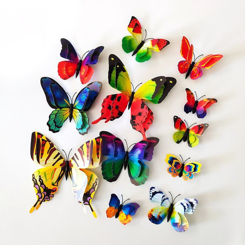 Наклейки для декора дома/ бабочки интерьерные 3D двухслойные, набор 12 шт.  #1
