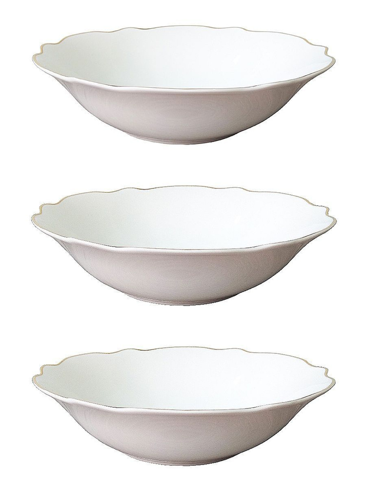 Набор посуды столовой, тарелки САЛАТНИК "Белая королева", 15 см, 1500 мл, 3 шт, посуда для кухни  #1