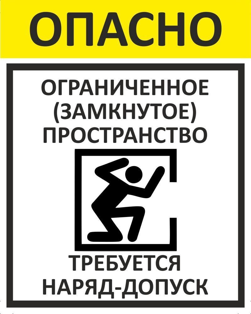Табличка "Опасно! Ограниченное (замкнутое) пространство, требуется наряд-допуск" А4 (30х21см)  #1