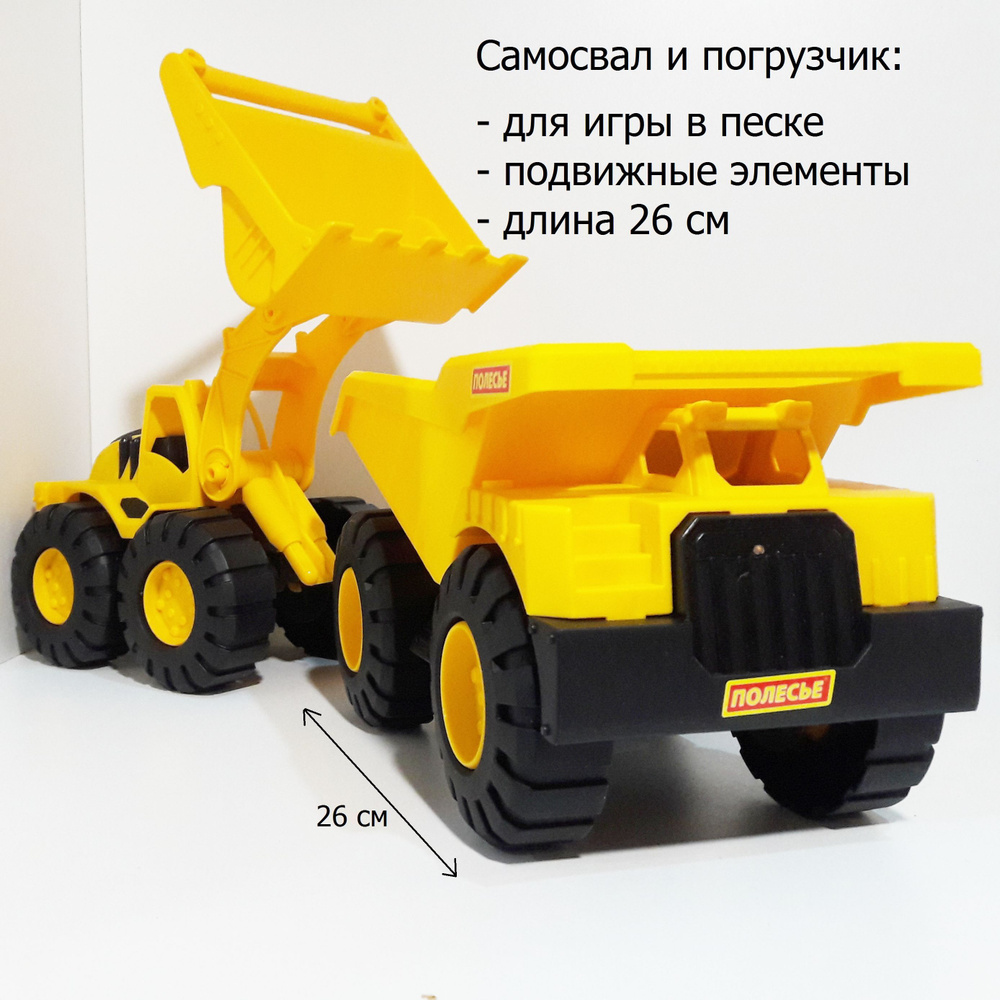 Набор 2-х машин "Строительная техника" для песочницы 26 см / Полесье / самосвал, трактор бульдозер колесный #1