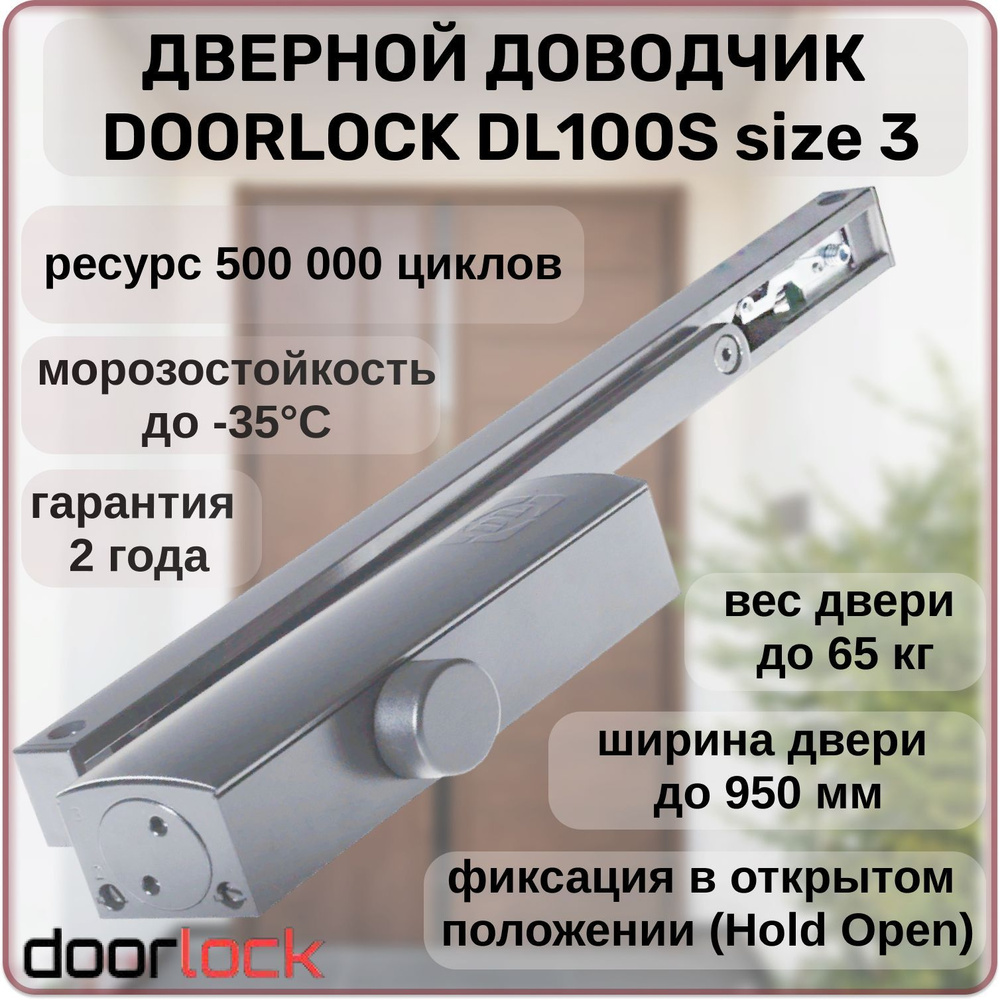 Доводчик дверной Doorlock DL100S морозостойкий, уличный, для калитки, до 65 кг с фиксацией в открытом #1