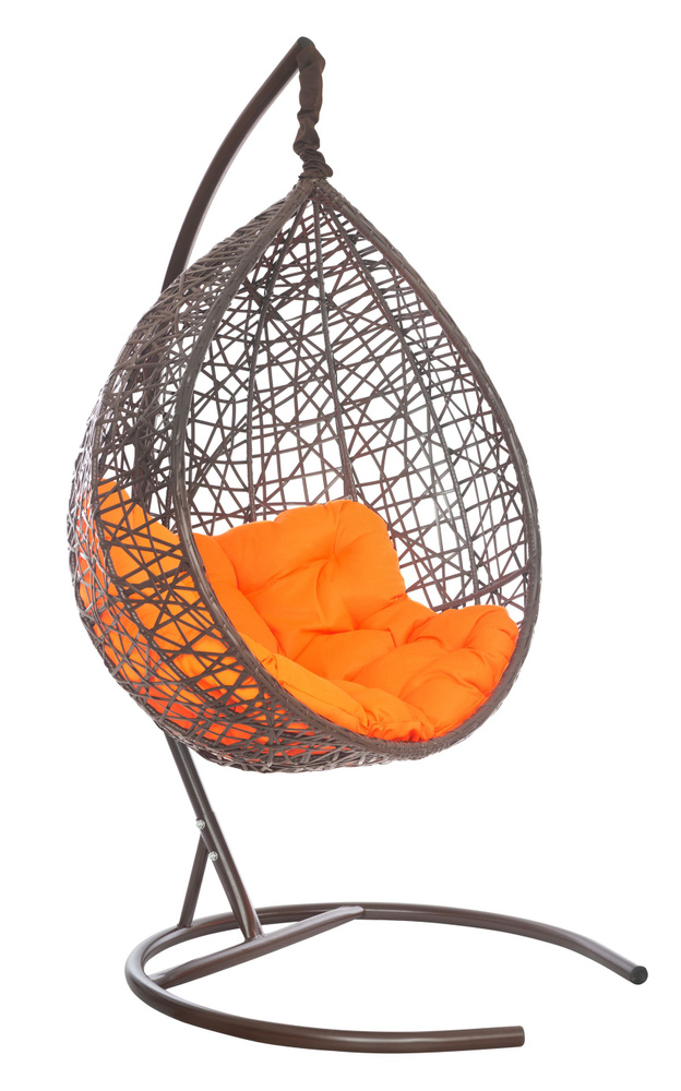 Подвесное кресло-кокон VALENCIA коричневый + каркас (оранжевая подушка)  #1