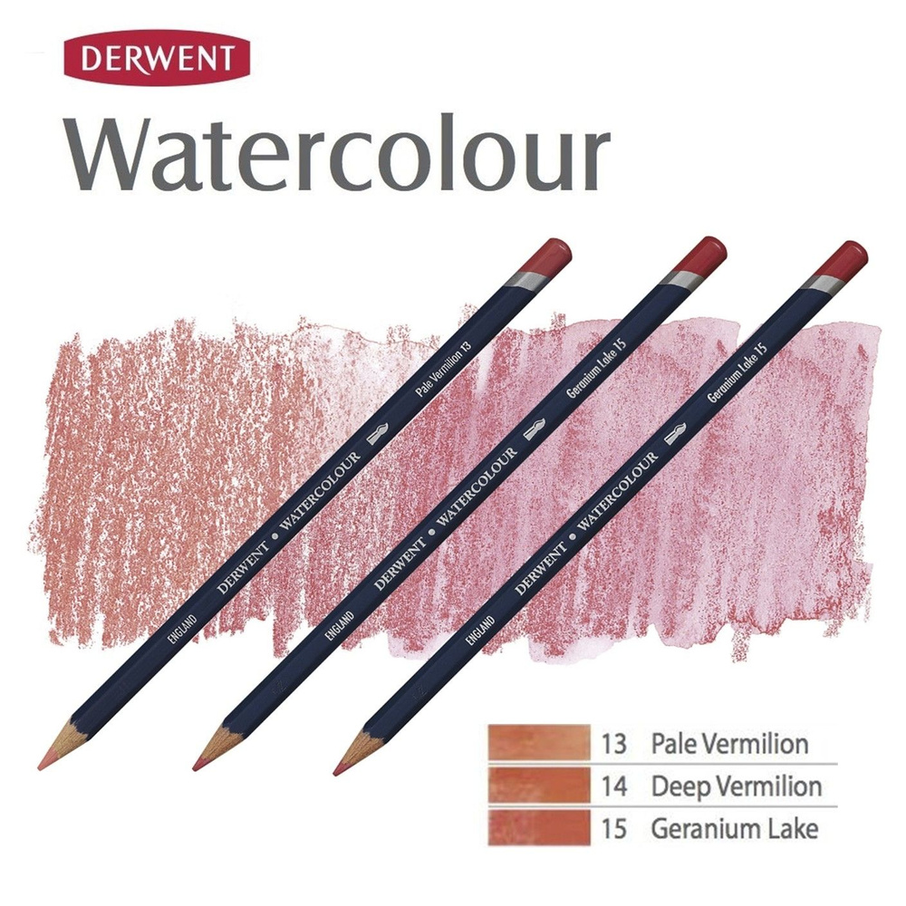 Комплект карандашей акварельных Derwent "Watercolour" Красные оттенки (№13, 14, 15)  #1