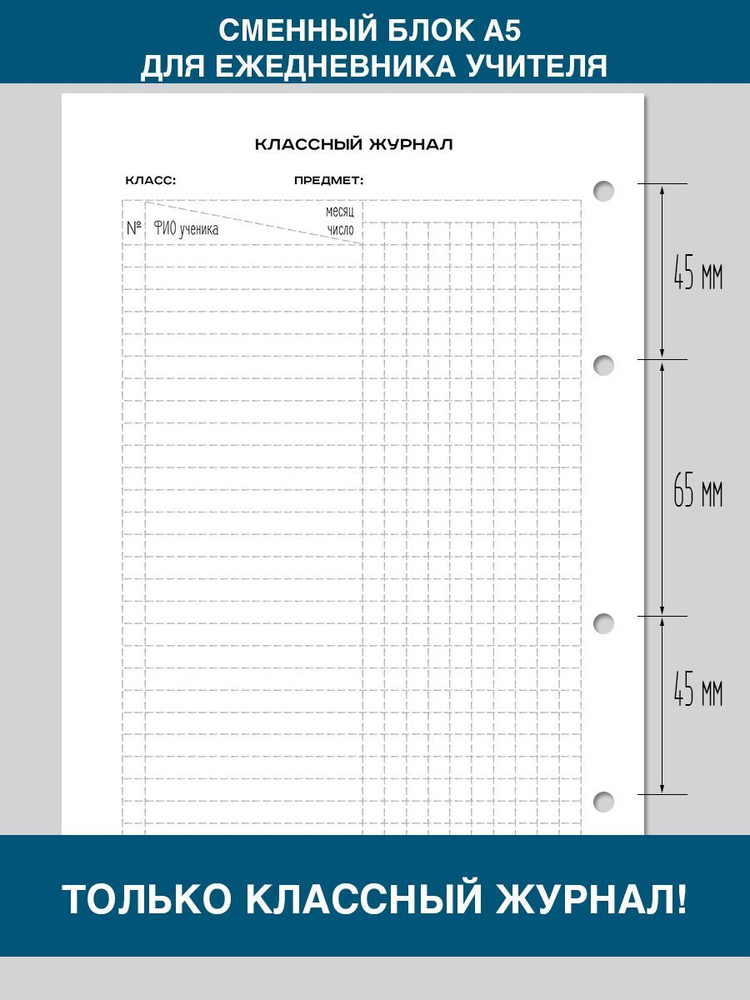 Сменный блок А5 для тетради на кольцах, классный журнал для ежедневника учителя  #1