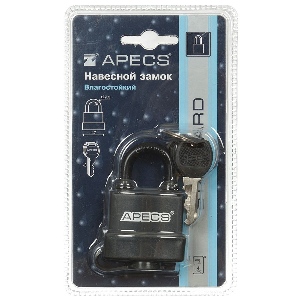 Замок навесной Apecs, PDR-50-45, блистер, цилиндровый, 3 кл #1