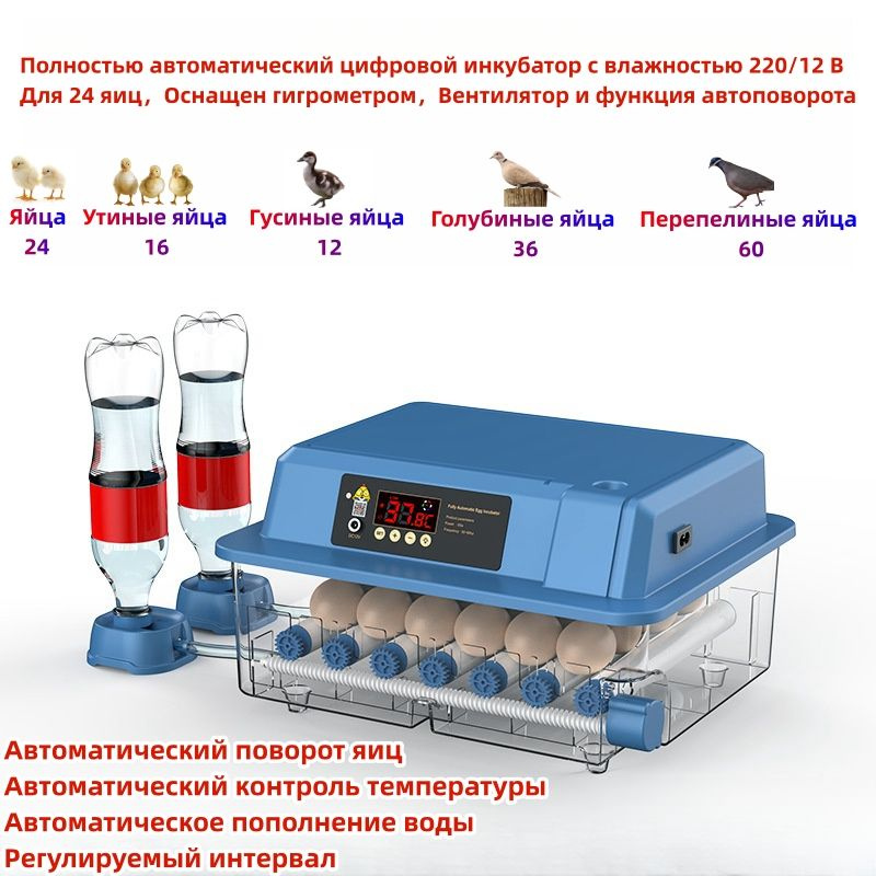 Полностью автоматический 220/12В цифровой инкубатор влажности на 24 яиц ...
