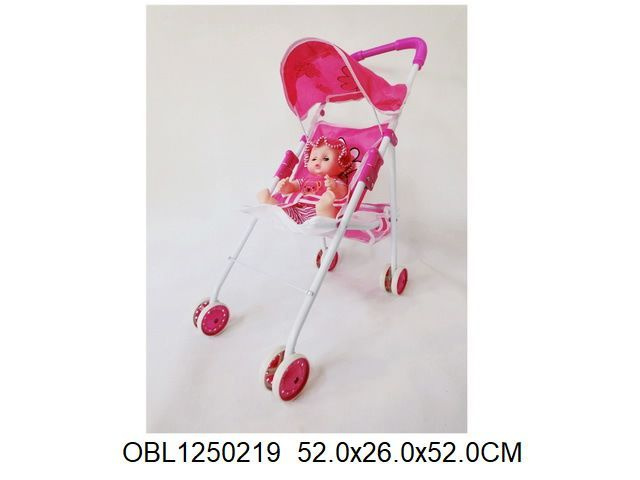 Коляска для куклы лежачая, складной капюшон, для кукол до 43 см , размеры коляски: 38х19.5х8 см.  #1