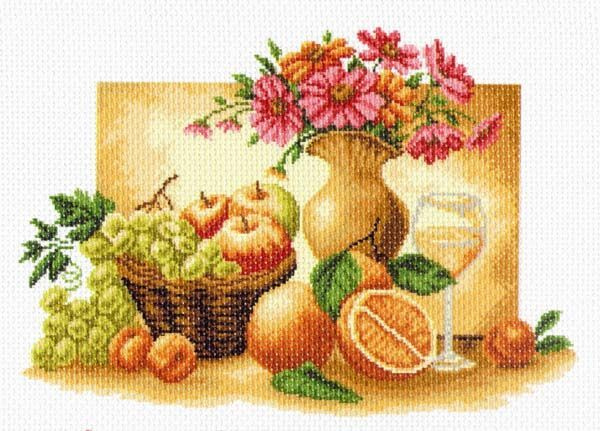 Канва с нанесенным рисунком Матренин Посад "Оранжевый натюрморт", для вышивания крестом, 26х37 см  #1