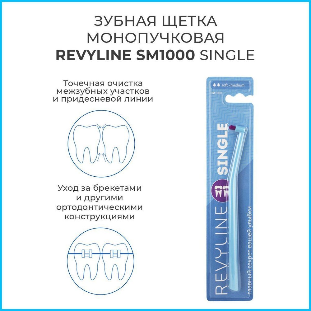 Зубная щетка Revyline SM1000 Single, монопучковая. Голубая. Ревилайн  #1