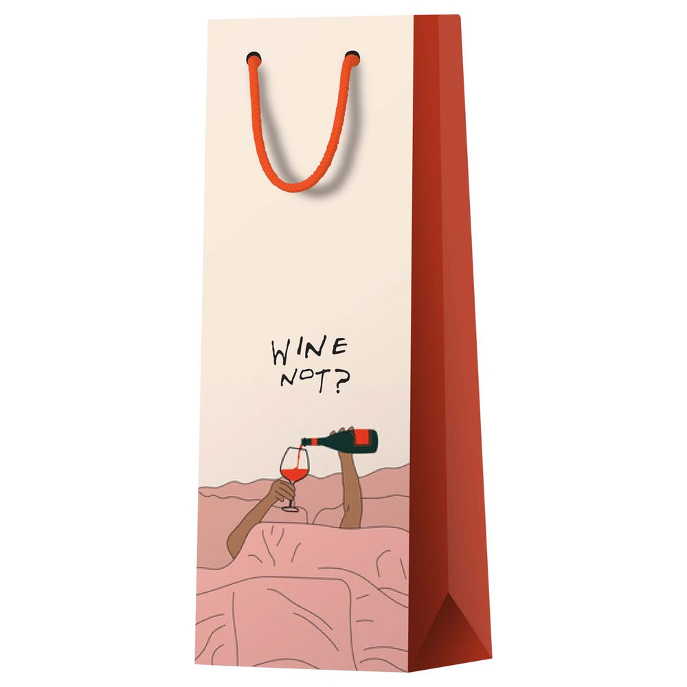 Пакет подарочный 12*36*8,5см MESHU "Wine not", глянцевая ламинация, под бутылку (12 шт)  #1