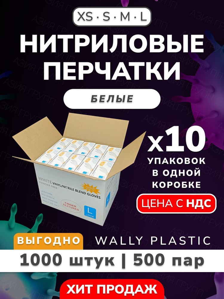 Нитриловые/Виниловые перчатки - Wally plastic, 1000 шт. (500 пар), одноразовые, неопудренные, текстурированные #1