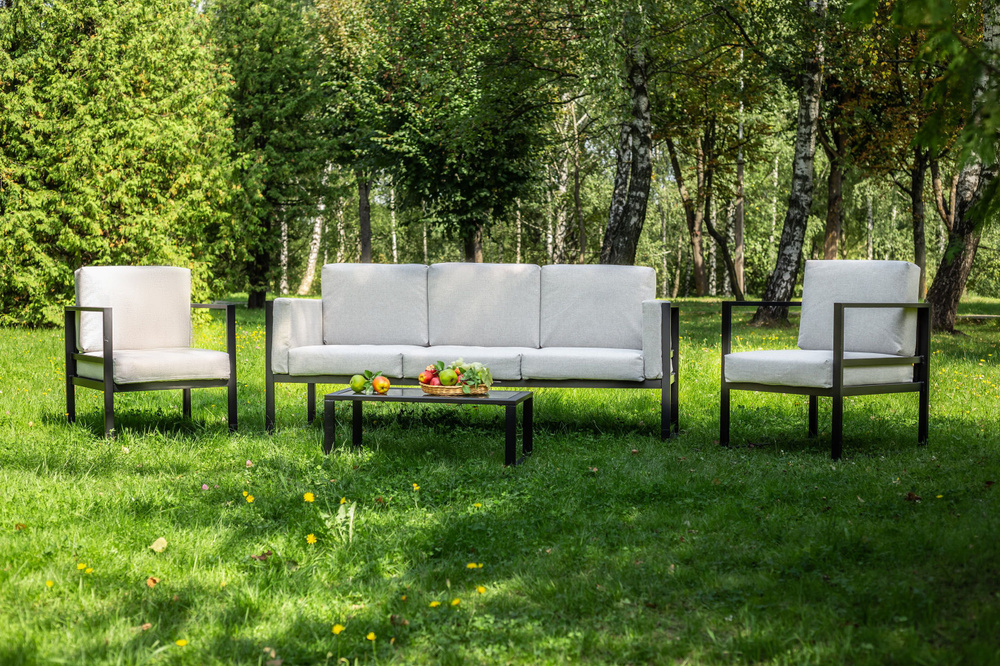 OLSA Набор садовой мебели Мишель с1117 / стол / диван / 2 кресла / светло-серый / мебельная ткань  #1