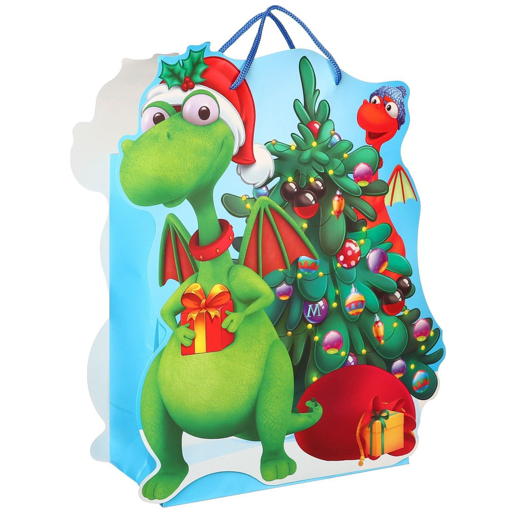 Пакет подарочный Disney Микки Маус и дракон "С Новым годом" 23х27х11,5 см, детский, подарочная упаковка #1