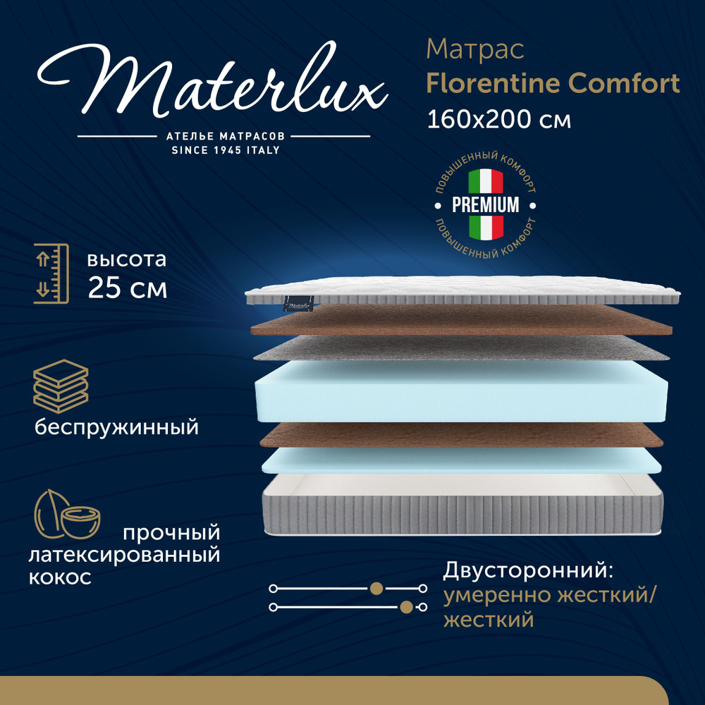 Матрас MaterLux Florentine Comfort 160х200, Беспружинный, жесткий и умеренно жесткий  #1