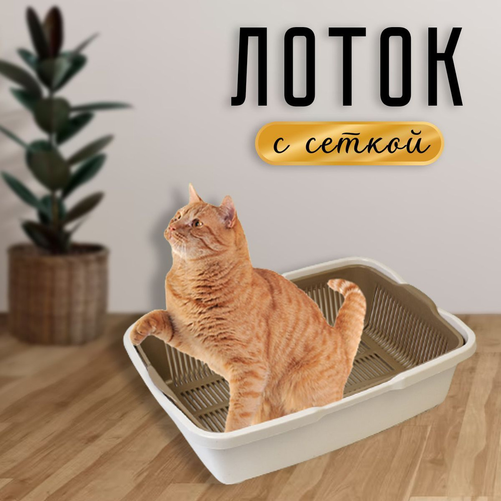 ВСЕ ДЛЯ ДОМА / Лоток для кошек и котов с сеткой и бортом. Большой кошачий туалет с решеткой и высокими #1