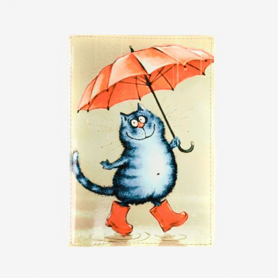 Обложка для проездного Grand, 02-048-114 "Кот с красным зонтом" #1