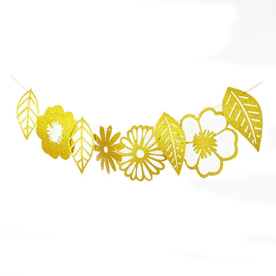 Гирлянда Цветы и листья, Золото, с блестками, 250 см, 1 упак.  #1