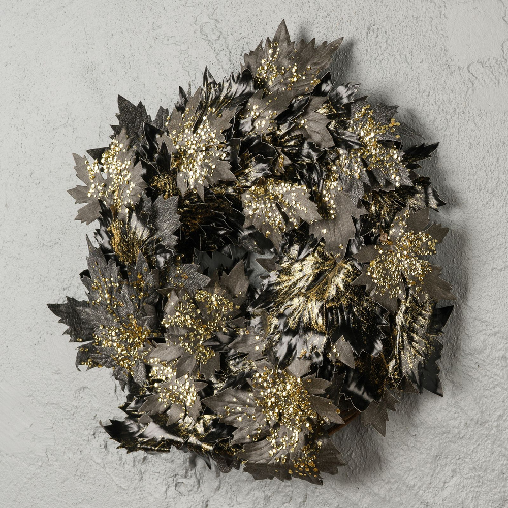 Венок Gilt Maple Leaf Wreath Black Gold 60 cm #1