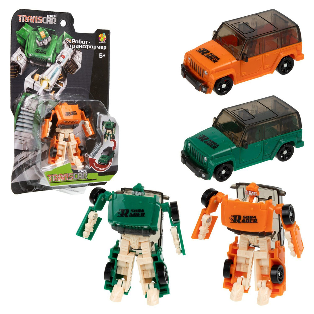 Робот-трансформер 1TOY Transcar mini, 8 см, блистер (в ассортименте 2 вида, оранжевый и зеленый)  #1