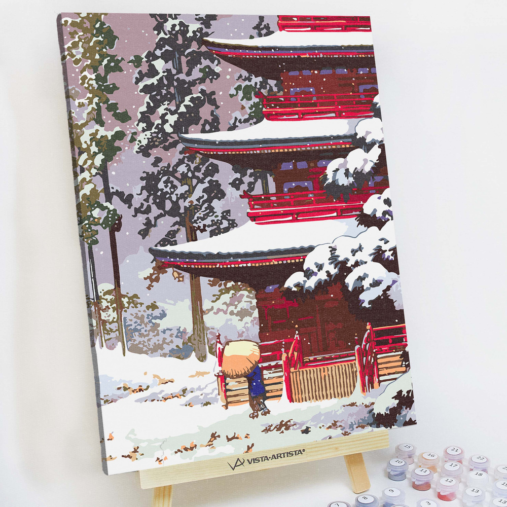 Картина по номерам, холст на подрамнике - Тихий вечер у храма - Япония 30x40 см.  #1