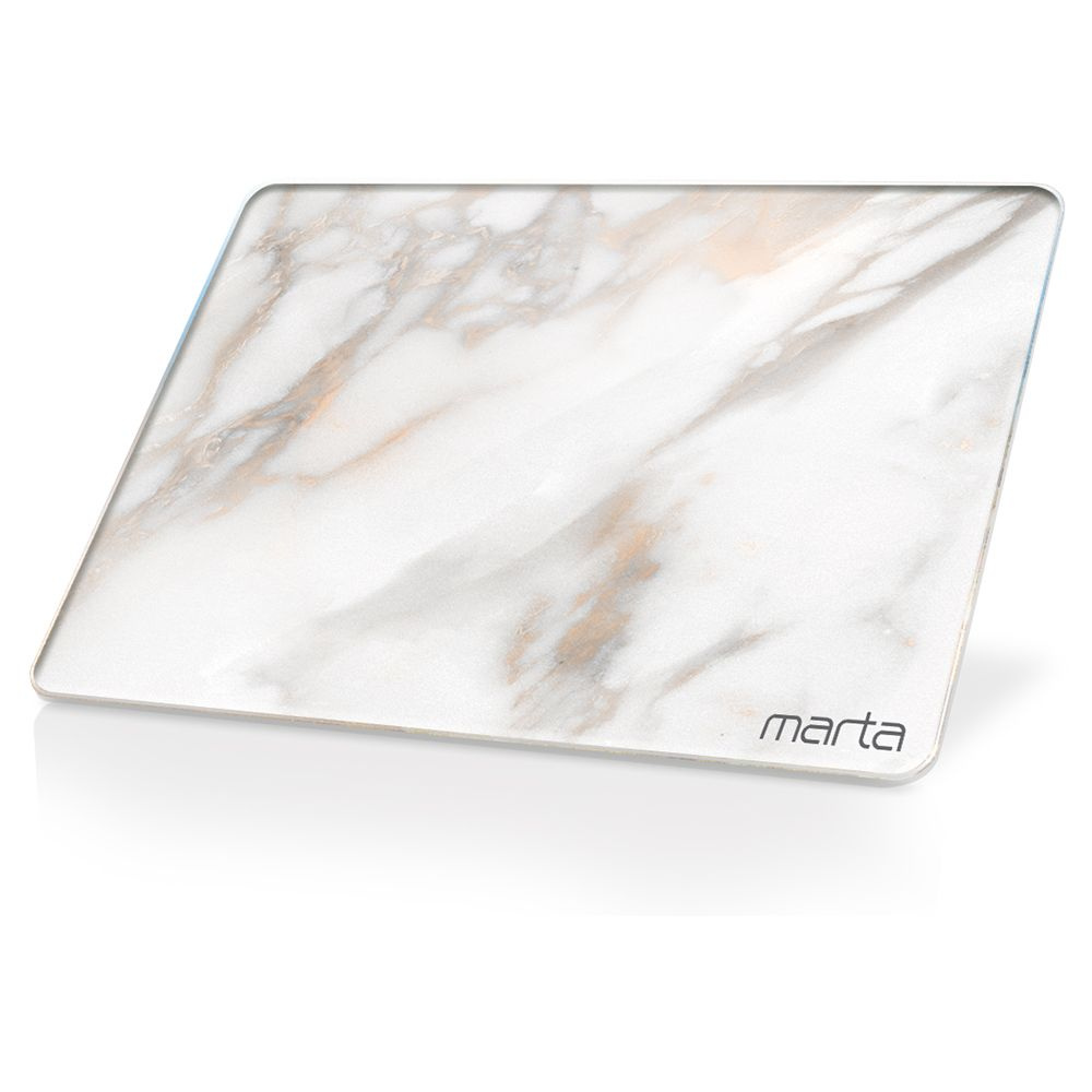 Доска разделочная MARTA MT-3742 из жаропрочного, ударостойкого стекла 30х40, бело-золотой мрамор  #1