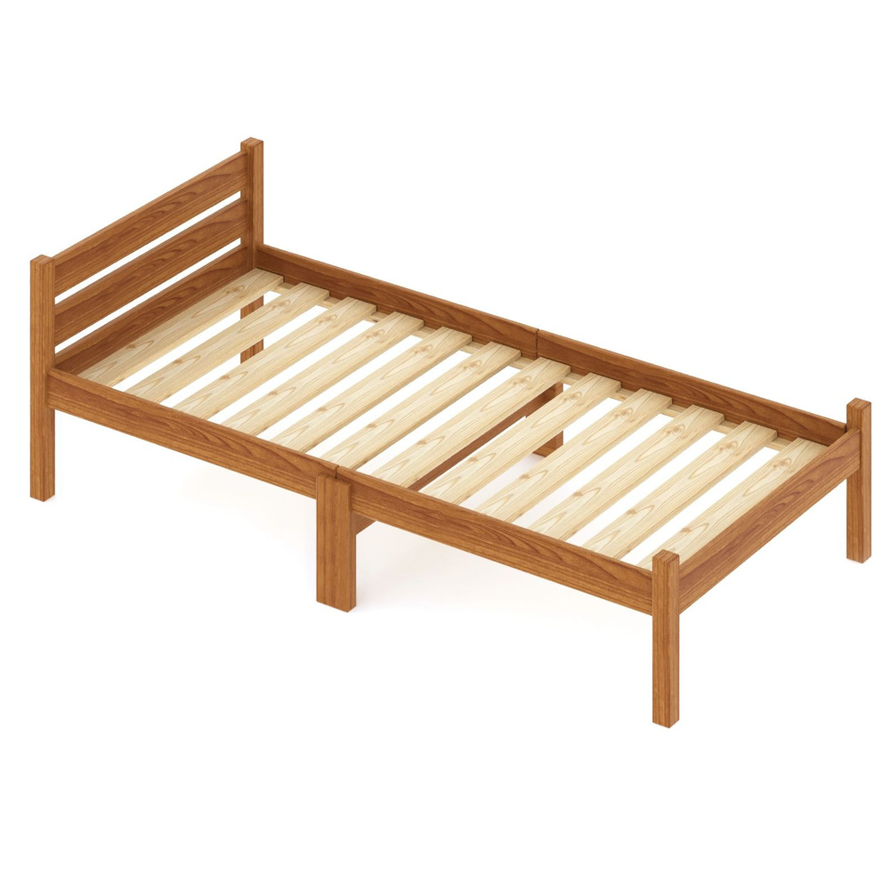 Кровать односпальная Классика Компакт сосновая с реечным основанием, цвет ольхи, 90х200 см  #1