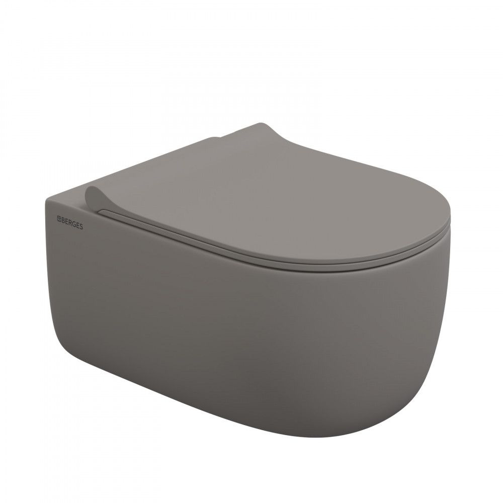 Унитаз BERGES EGO XL матовый серый Rimless 54 см, сиденье EGO XL Slim SO матовый серый, микролифт, быстросъем(083216) #1