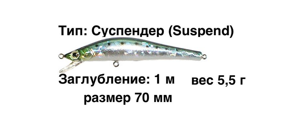 Воблер суспендер заглубление до 100 см (Minnow) вес 5,5г Zenith Hyper - M 70 SP 999 Iwashi  #1