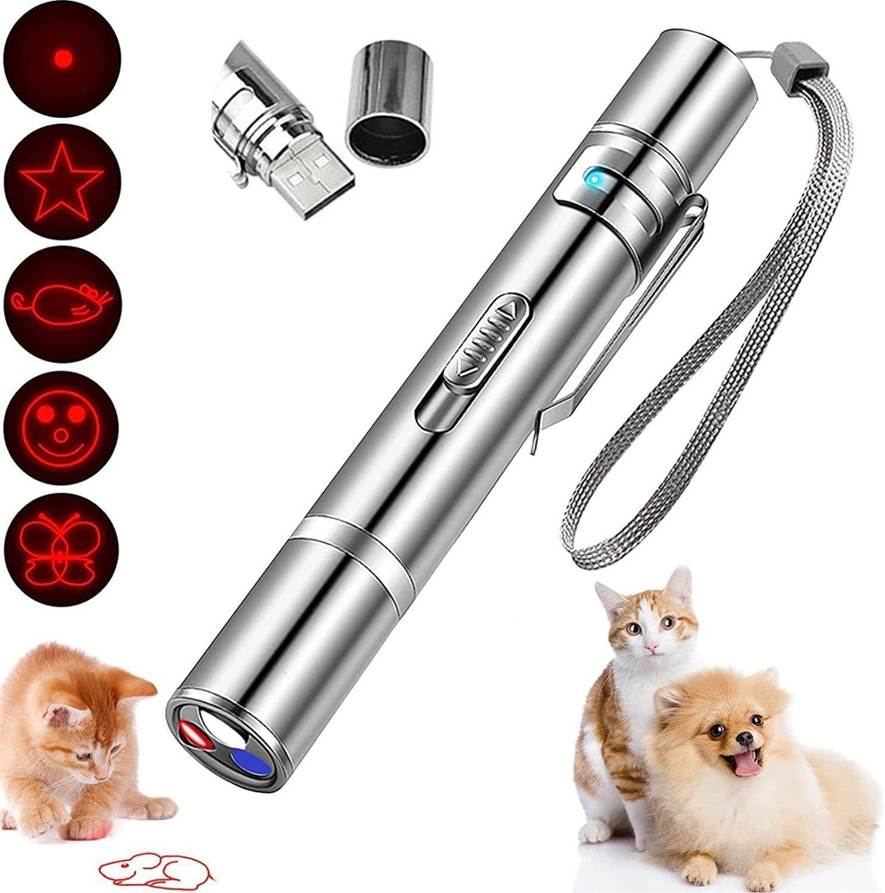 Лазерная указка/Лазер игрушка для кошки и собаки/ УФ, Фонарик с USB ...